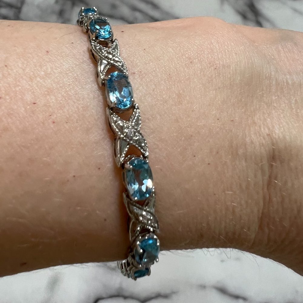 Genuine 14K Blue Topaz & Diamond Bracelet